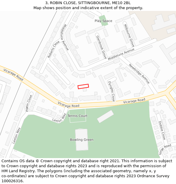 3, ROBIN CLOSE, SITTINGBOURNE, ME10 2BL: Location map and indicative extent of plot