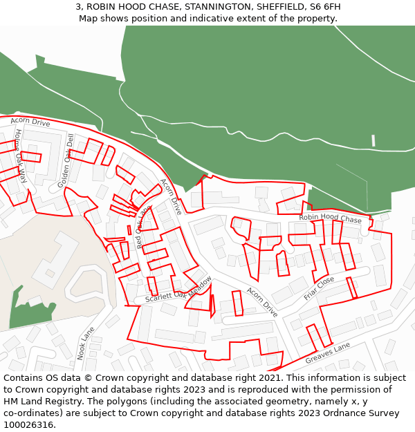 3, ROBIN HOOD CHASE, STANNINGTON, SHEFFIELD, S6 6FH: Location map and indicative extent of plot