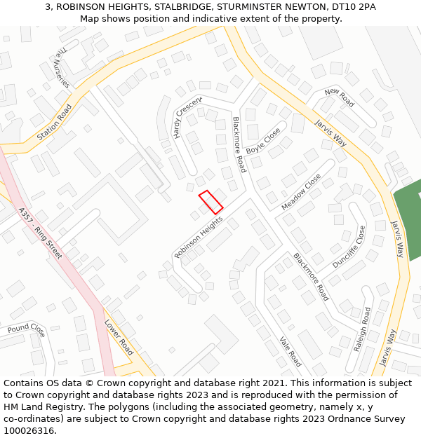 3, ROBINSON HEIGHTS, STALBRIDGE, STURMINSTER NEWTON, DT10 2PA: Location map and indicative extent of plot