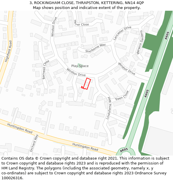 3, ROCKINGHAM CLOSE, THRAPSTON, KETTERING, NN14 4QP: Location map and indicative extent of plot