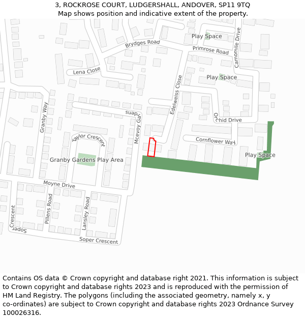 3, ROCKROSE COURT, LUDGERSHALL, ANDOVER, SP11 9TQ: Location map and indicative extent of plot