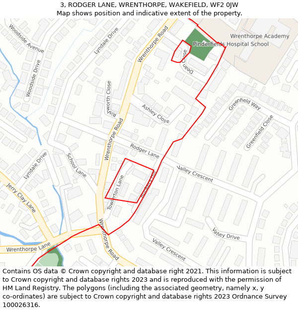 3, RODGER LANE, WRENTHORPE, WAKEFIELD, WF2 0JW: Location map and indicative extent of plot