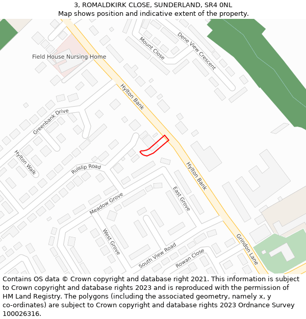 3, ROMALDKIRK CLOSE, SUNDERLAND, SR4 0NL: Location map and indicative extent of plot