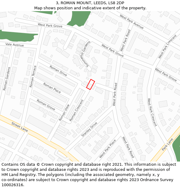 3, ROMAN MOUNT, LEEDS, LS8 2DP: Location map and indicative extent of plot