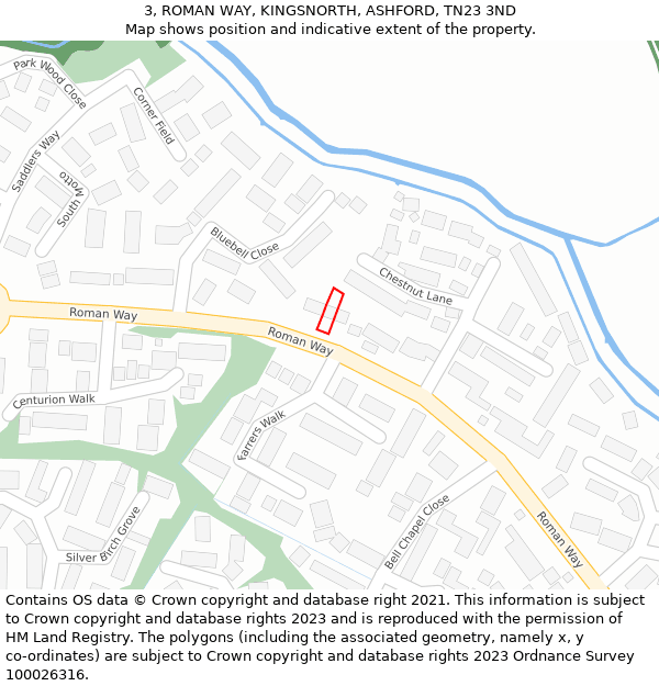 3, ROMAN WAY, KINGSNORTH, ASHFORD, TN23 3ND: Location map and indicative extent of plot