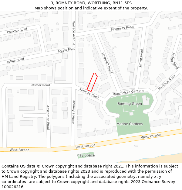 3, ROMNEY ROAD, WORTHING, BN11 5ES: Location map and indicative extent of plot