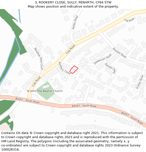 3, ROOKERY CLOSE, SULLY, PENARTH, CF64 5TW: Location map and indicative extent of plot