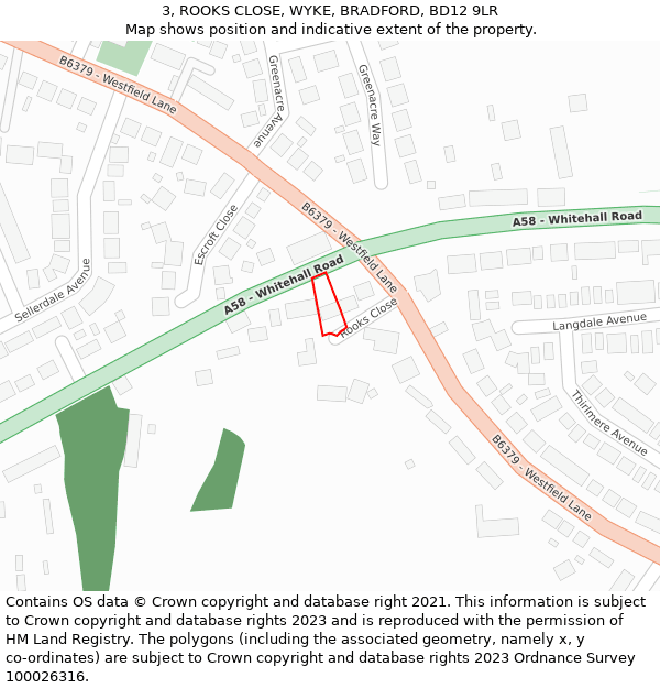 3, ROOKS CLOSE, WYKE, BRADFORD, BD12 9LR: Location map and indicative extent of plot