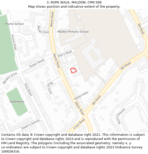 3, ROPE WALK, MALDON, CM9 5EB: Location map and indicative extent of plot