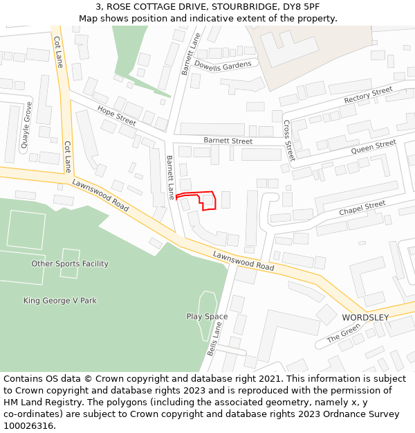 3, ROSE COTTAGE DRIVE, STOURBRIDGE, DY8 5PF: Location map and indicative extent of plot