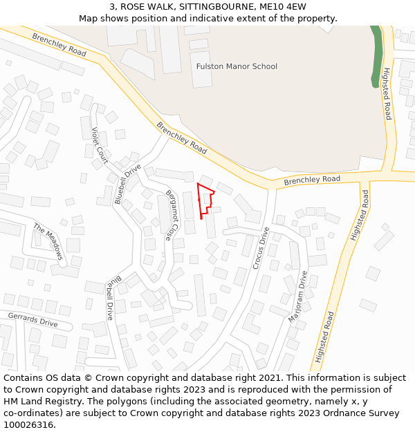 3, ROSE WALK, SITTINGBOURNE, ME10 4EW: Location map and indicative extent of plot