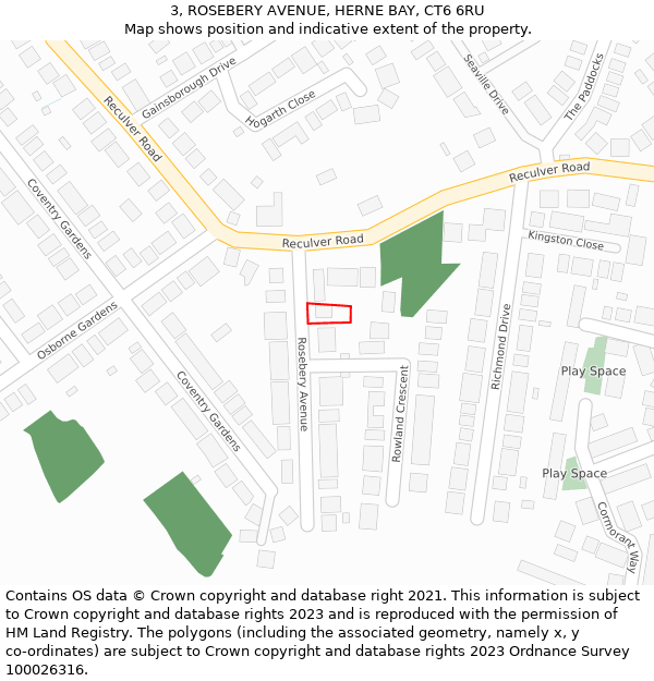 3, ROSEBERY AVENUE, HERNE BAY, CT6 6RU: Location map and indicative extent of plot