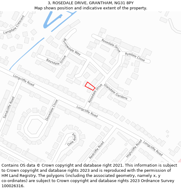 3, ROSEDALE DRIVE, GRANTHAM, NG31 8PY: Location map and indicative extent of plot