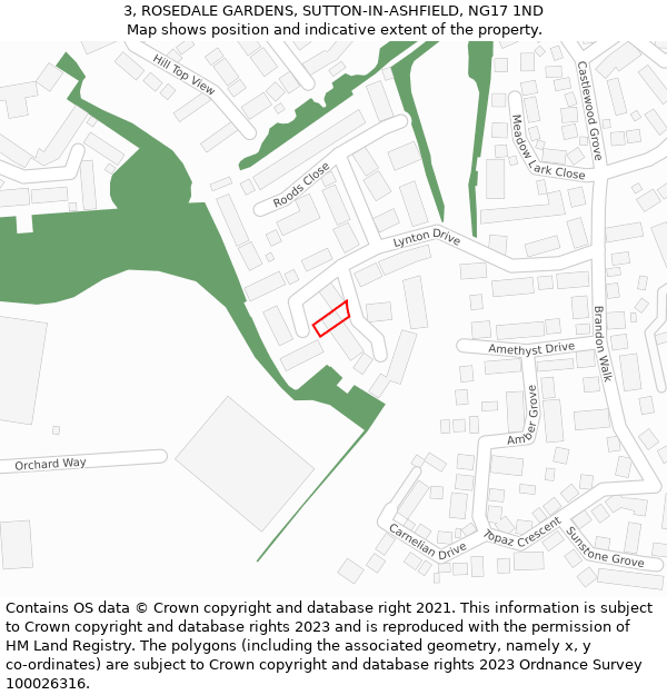 3, ROSEDALE GARDENS, SUTTON-IN-ASHFIELD, NG17 1ND: Location map and indicative extent of plot