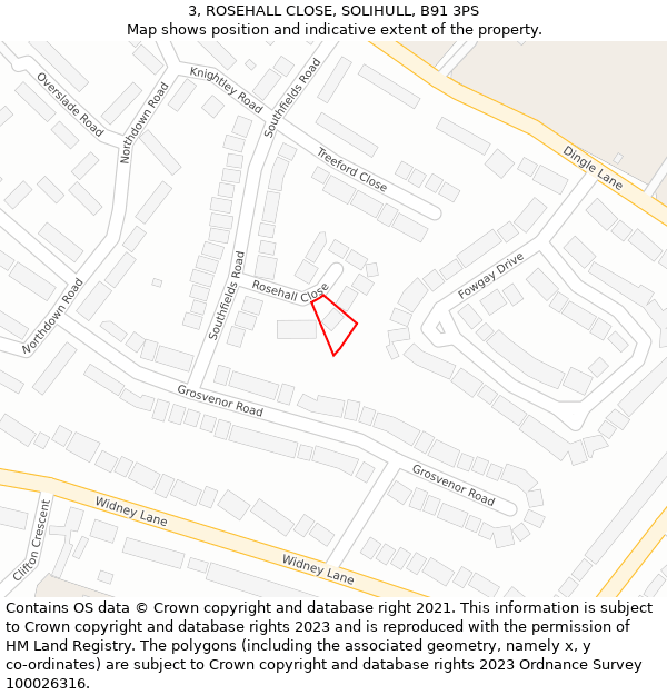 3, ROSEHALL CLOSE, SOLIHULL, B91 3PS: Location map and indicative extent of plot