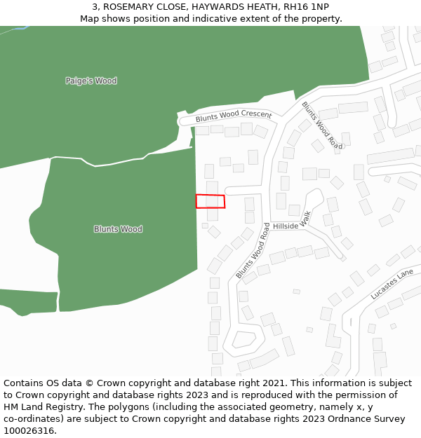 3, ROSEMARY CLOSE, HAYWARDS HEATH, RH16 1NP: Location map and indicative extent of plot