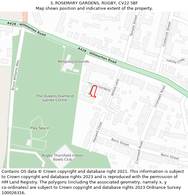 3, ROSEMARY GARDENS, RUGBY, CV22 5BF: Location map and indicative extent of plot