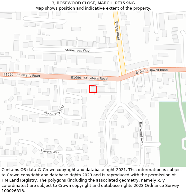 3, ROSEWOOD CLOSE, MARCH, PE15 9NG: Location map and indicative extent of plot