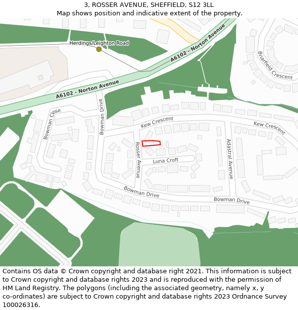 3, ROSSER AVENUE, SHEFFIELD, S12 3LL: Location map and indicative extent of plot