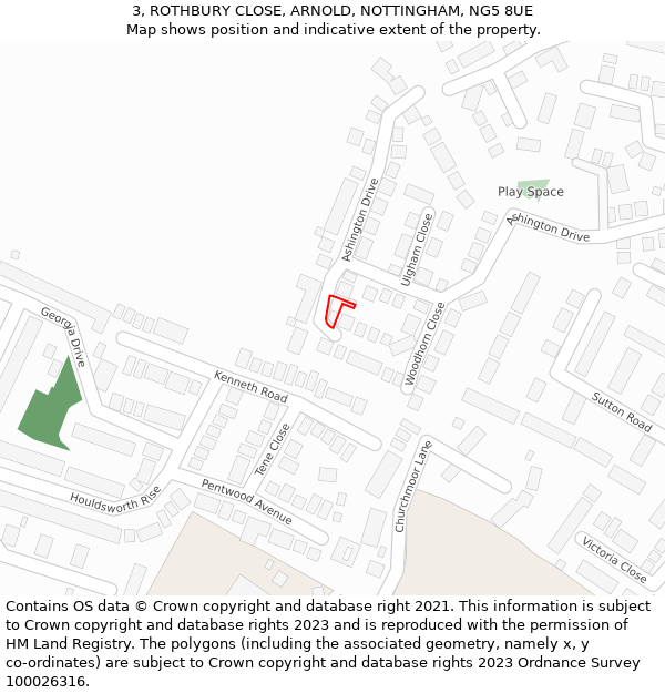 3, ROTHBURY CLOSE, ARNOLD, NOTTINGHAM, NG5 8UE: Location map and indicative extent of plot