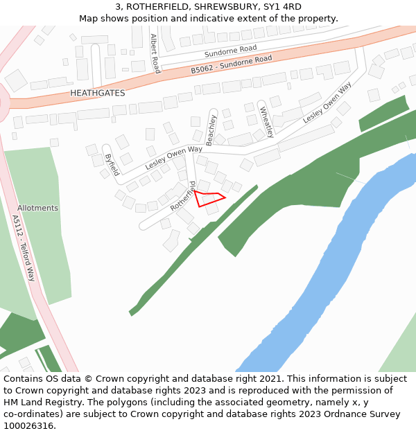 3, ROTHERFIELD, SHREWSBURY, SY1 4RD: Location map and indicative extent of plot