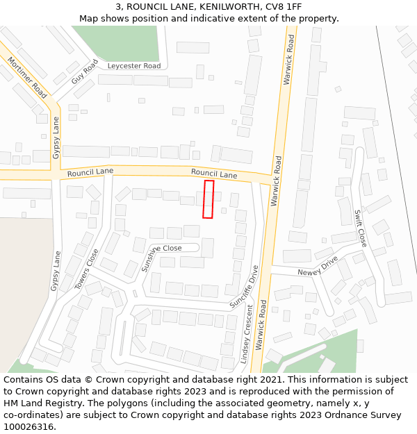 3, ROUNCIL LANE, KENILWORTH, CV8 1FF: Location map and indicative extent of plot