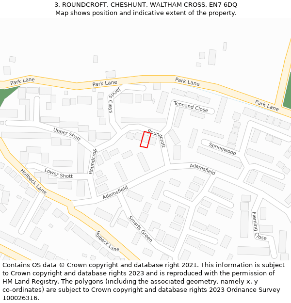 3, ROUNDCROFT, CHESHUNT, WALTHAM CROSS, EN7 6DQ: Location map and indicative extent of plot
