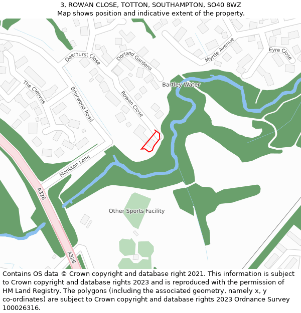 3, ROWAN CLOSE, TOTTON, SOUTHAMPTON, SO40 8WZ: Location map and indicative extent of plot