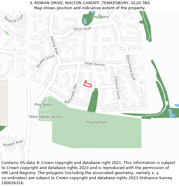 3, ROWAN DRIVE, WALTON CARDIFF, TEWKESBURY, GL20 7BA: Location map and indicative extent of plot