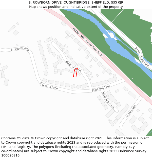 3, ROWBORN DRIVE, OUGHTIBRIDGE, SHEFFIELD, S35 0JR: Location map and indicative extent of plot