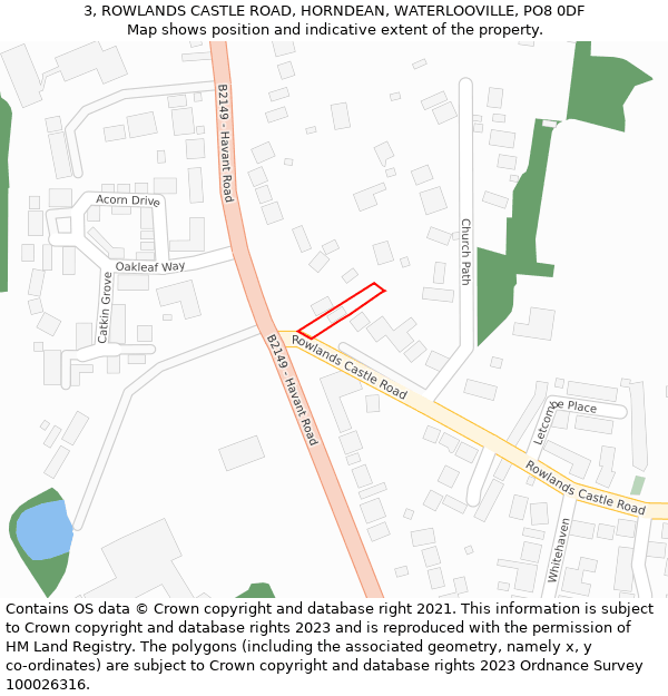 3, ROWLANDS CASTLE ROAD, HORNDEAN, WATERLOOVILLE, PO8 0DF: Location map and indicative extent of plot