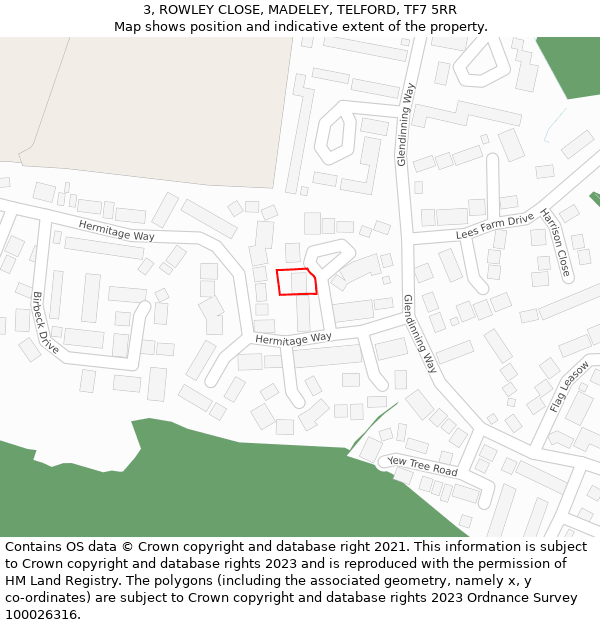 3, ROWLEY CLOSE, MADELEY, TELFORD, TF7 5RR: Location map and indicative extent of plot