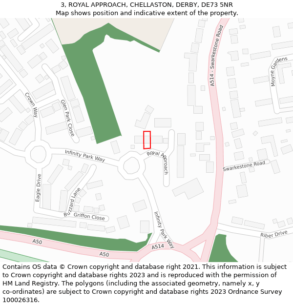 3, ROYAL APPROACH, CHELLASTON, DERBY, DE73 5NR: Location map and indicative extent of plot