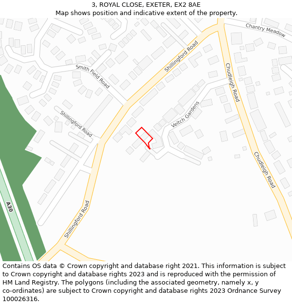 3, ROYAL CLOSE, EXETER, EX2 8AE: Location map and indicative extent of plot
