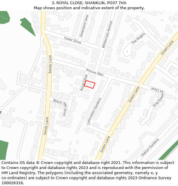 3, ROYAL CLOSE, SHANKLIN, PO37 7HA: Location map and indicative extent of plot