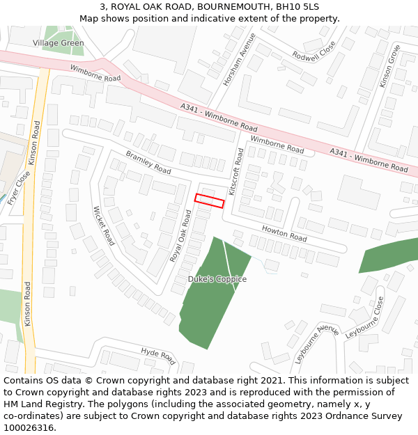 3, ROYAL OAK ROAD, BOURNEMOUTH, BH10 5LS: Location map and indicative extent of plot