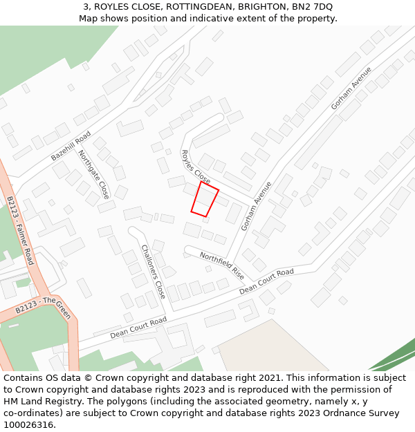 3, ROYLES CLOSE, ROTTINGDEAN, BRIGHTON, BN2 7DQ: Location map and indicative extent of plot