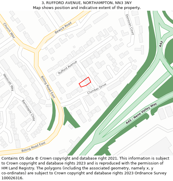 3, RUFFORD AVENUE, NORTHAMPTON, NN3 3NY: Location map and indicative extent of plot