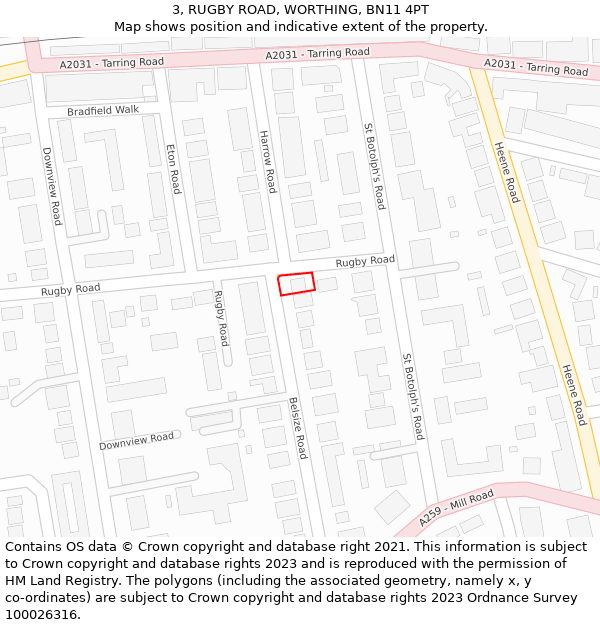 3, RUGBY ROAD, WORTHING, BN11 4PT: Location map and indicative extent of plot