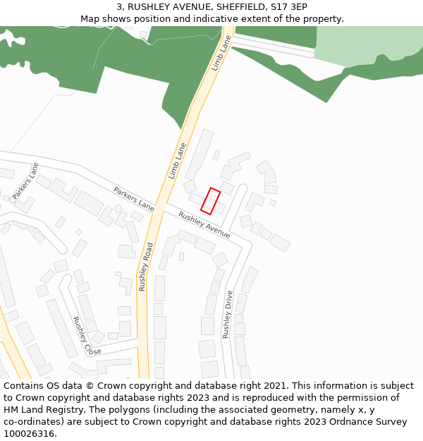 3, RUSHLEY AVENUE, SHEFFIELD, S17 3EP: Location map and indicative extent of plot