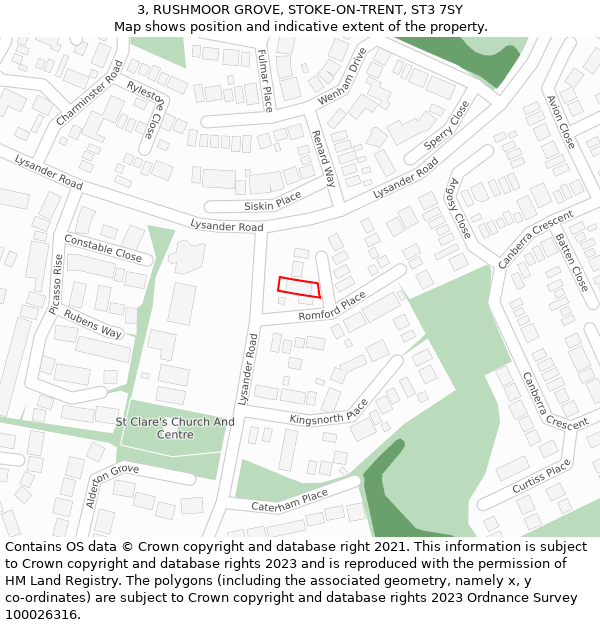 3, RUSHMOOR GROVE, STOKE-ON-TRENT, ST3 7SY: Location map and indicative extent of plot