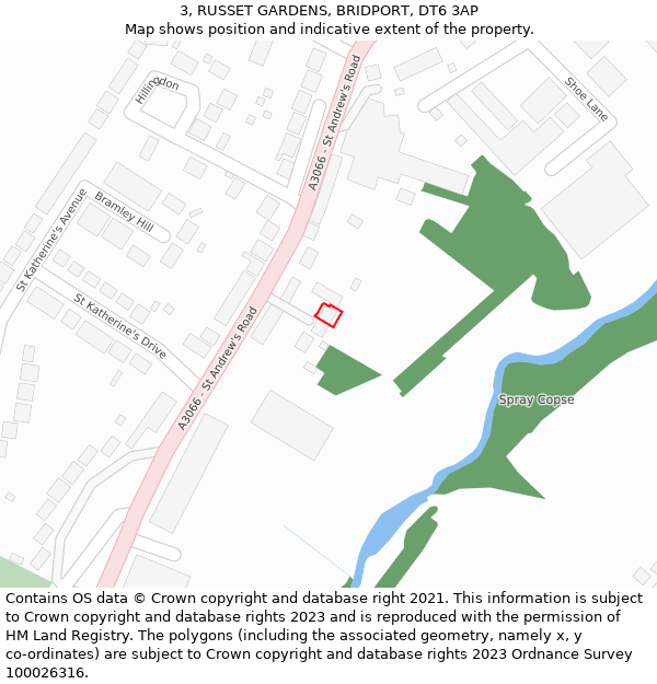 3, RUSSET GARDENS, BRIDPORT, DT6 3AP: Location map and indicative extent of plot