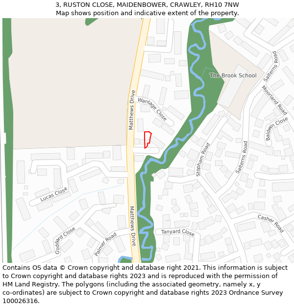 3, RUSTON CLOSE, MAIDENBOWER, CRAWLEY, RH10 7NW: Location map and indicative extent of plot