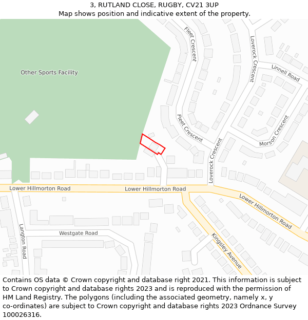 3, RUTLAND CLOSE, RUGBY, CV21 3UP: Location map and indicative extent of plot