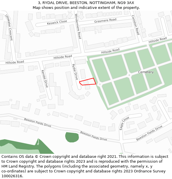 3, RYDAL DRIVE, BEESTON, NOTTINGHAM, NG9 3AX: Location map and indicative extent of plot