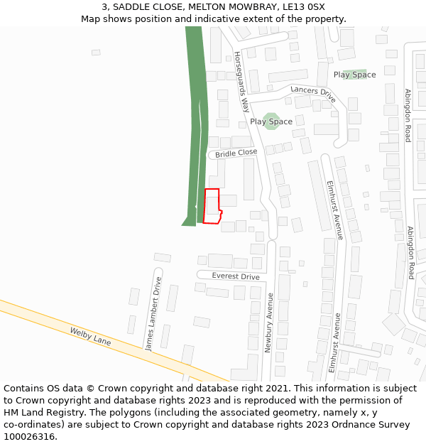 3, SADDLE CLOSE, MELTON MOWBRAY, LE13 0SX: Location map and indicative extent of plot