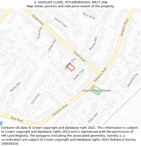 3, SADDLER CLOSE, ATTLEBOROUGH, NR17 2GB: Location map and indicative extent of plot