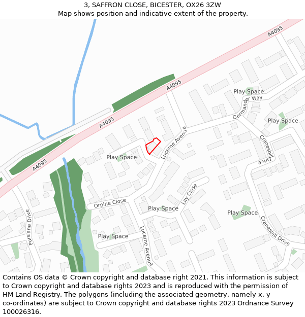 3, SAFFRON CLOSE, BICESTER, OX26 3ZW: Location map and indicative extent of plot