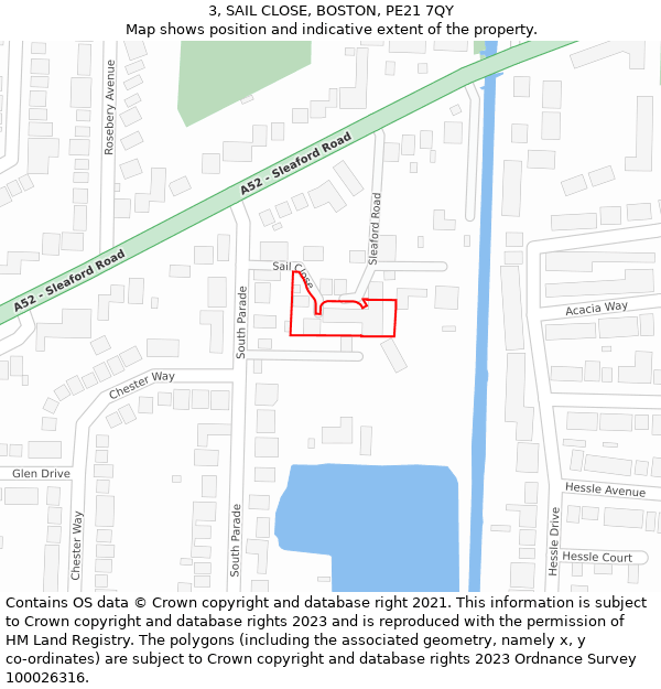 3, SAIL CLOSE, BOSTON, PE21 7QY: Location map and indicative extent of plot