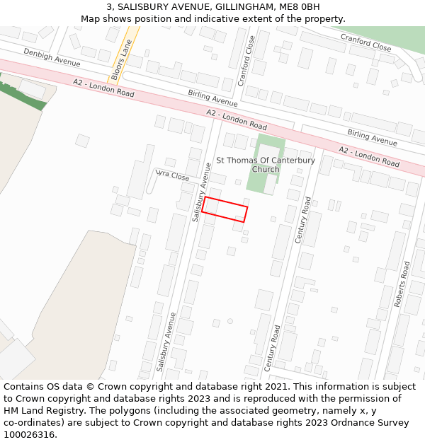 3, SALISBURY AVENUE, GILLINGHAM, ME8 0BH: Location map and indicative extent of plot